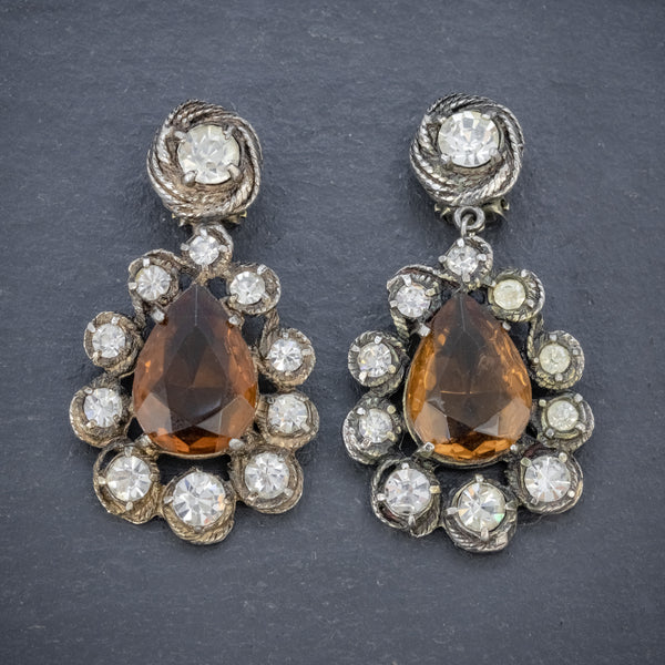 ANTIQUE VICTORIAN GOLDEN PASTE DROP EARRINGS CIRCA 1880 FRONT