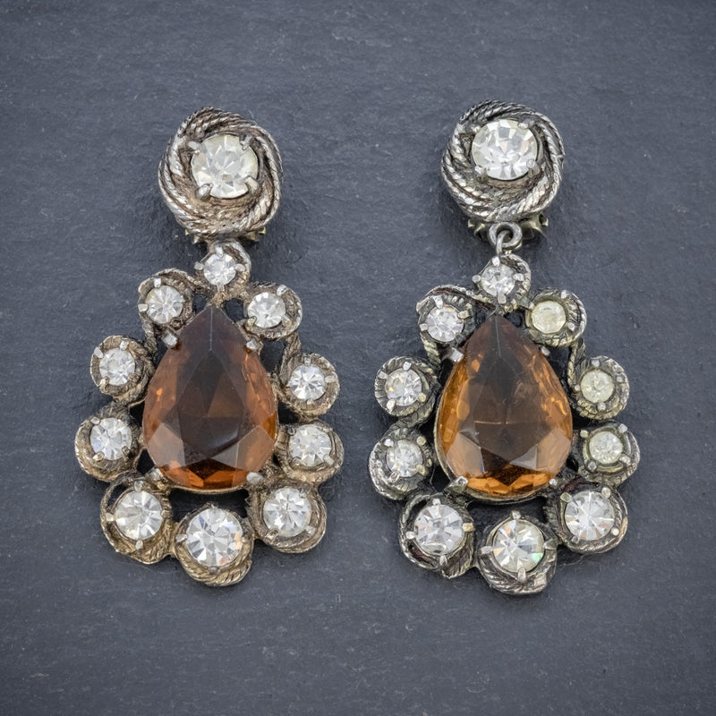 ANTIQUE VICTORIAN GOLDEN PASTE DROP EARRINGS CIRCA 1880 Antique