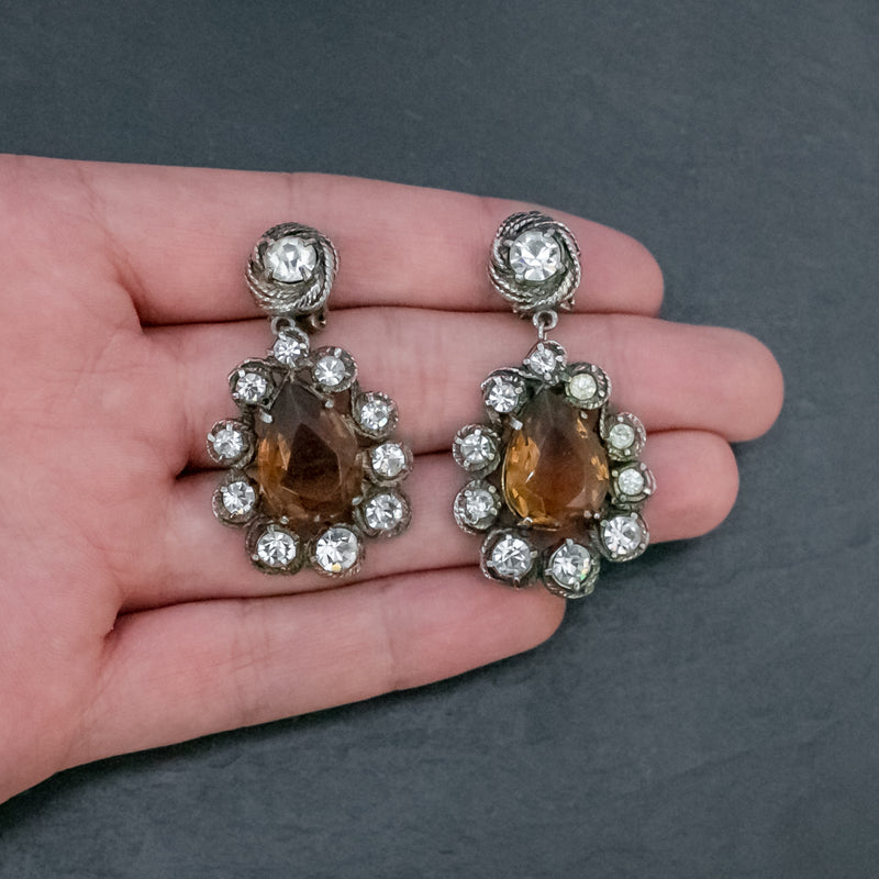 ANTIQUE VICTORIAN GOLDEN PASTE DROP EARRINGS CIRCA 1880 HAND