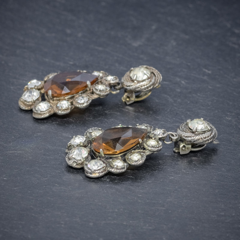 ANTIQUE VICTORIAN GOLDEN PASTE DROP EARRINGS CIRCA 1880 SIDE