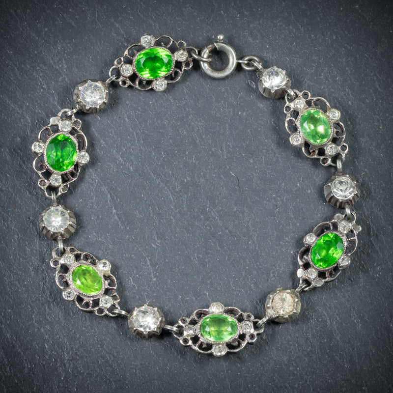 Antique Victorian Green Paste Bracelet Silver Circa 1900 front