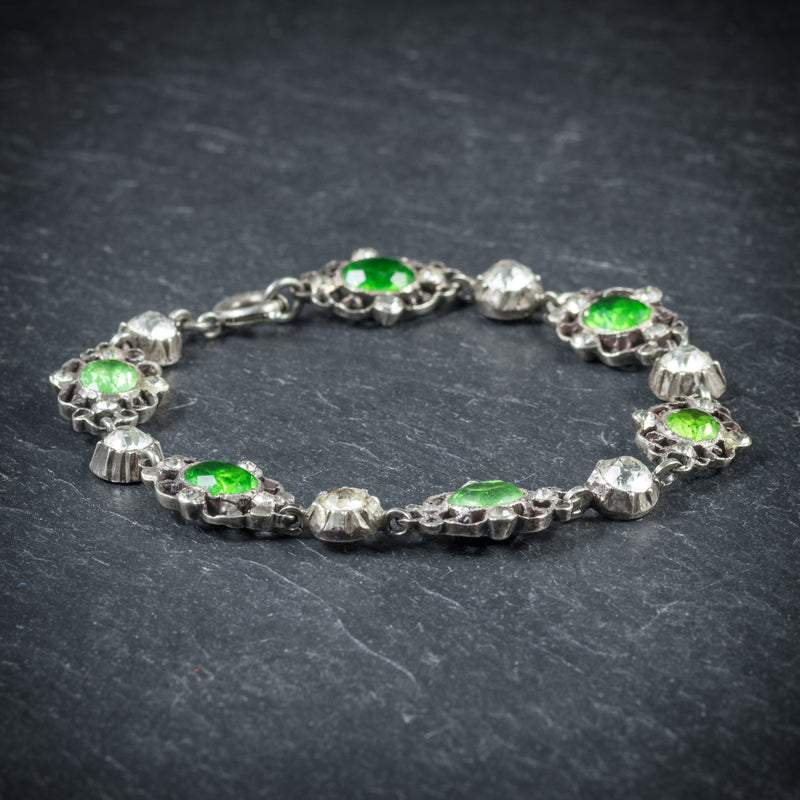 Antique Victorian Green Paste Bracelet Silver Circa 1900 side