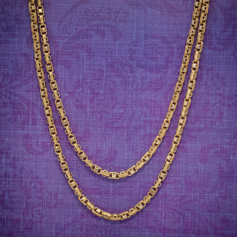 ANTIQUE VICTORIAN GUARD CHAIN 15CT GOLD LINK NECKLACE CIRCA 1880 COVER