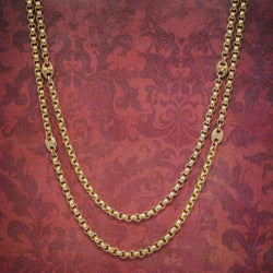 Antique Victorian Guard Chain Solid 9ct Gold Link Necklace Circa 1880 COVER