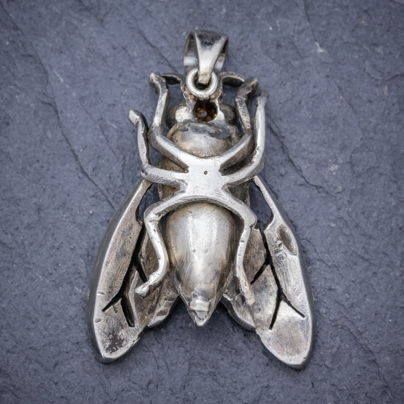 Antique Victorian Insect Paste Stone Pendant Silver Circa 1900 back
