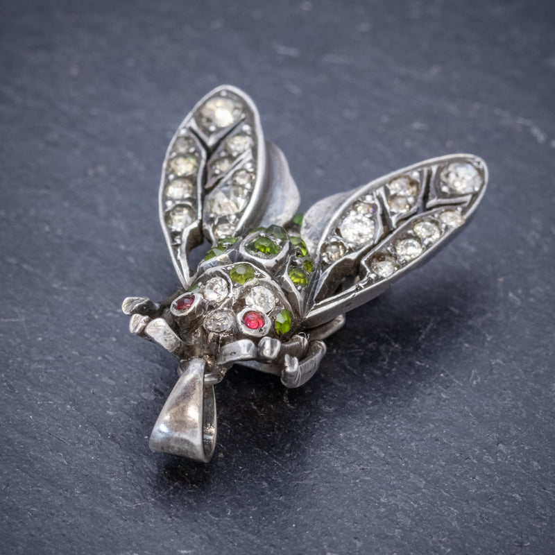 Antique Victorian Insect Paste Stone Pendant Silver Circa 1900 side