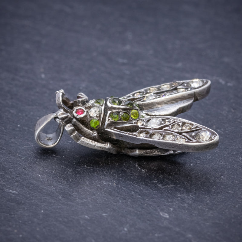 Antique Victorian Insect Paste Stone Pendant Silver Circa 1900 side 2