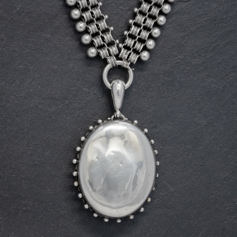 ANTIQUE VICTORIAN LOCKET COLLAR SILVER NECKLACE CIRCA 1880 BACK