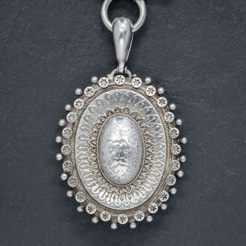 ANTIQUE VICTORIAN LOCKET COLLAR SILVER NECKLACE CIRCA 1880 LOCKET