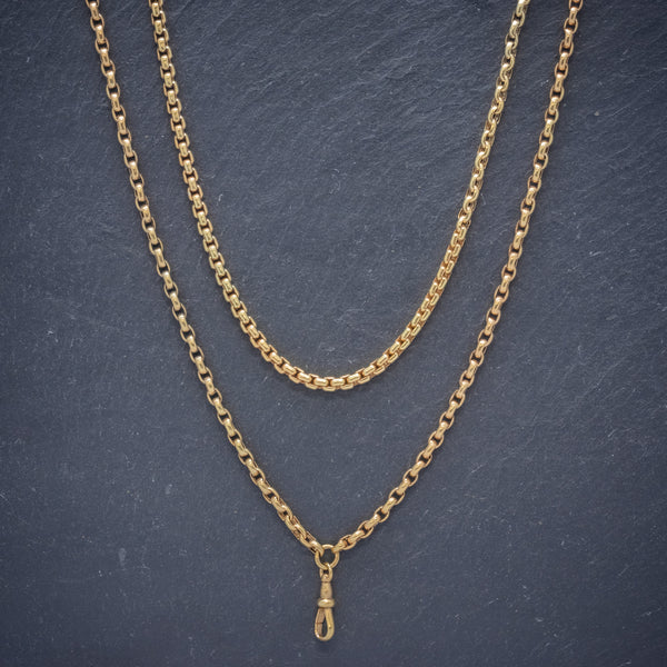 Antique Victorian Long Blecher Chain 18ct Gold On Silver Circa 1900 FRONT