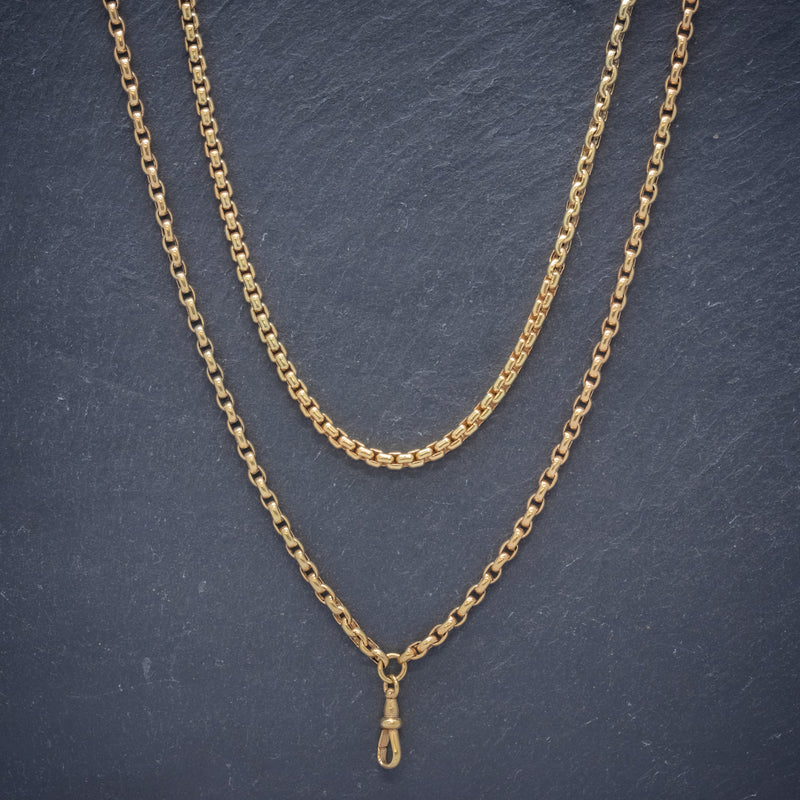 Antique Victorian Long Blecher Chain 18ct Gold On Silver Circa 1900 FRONT