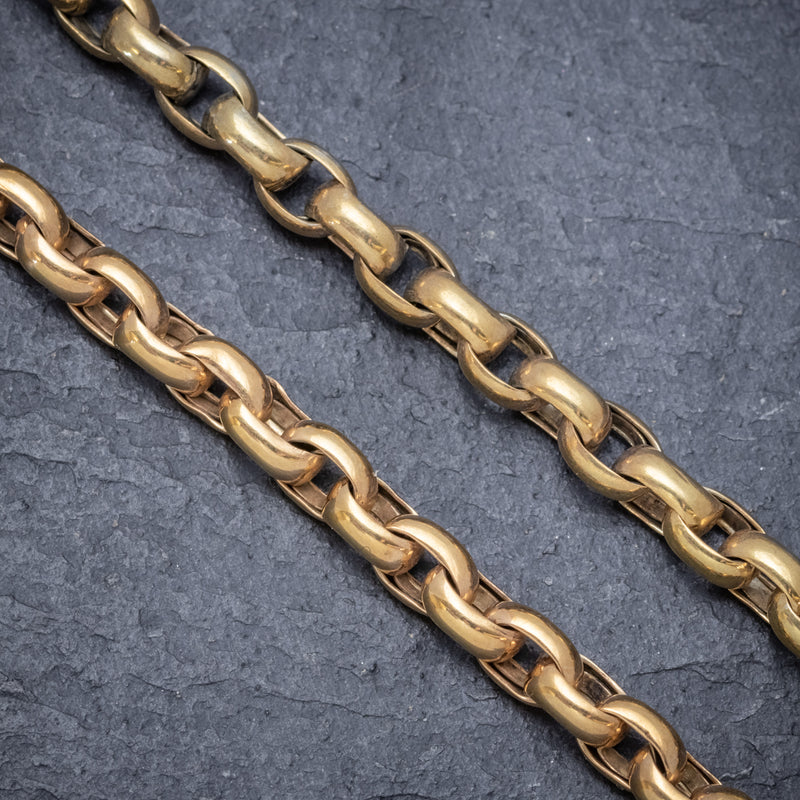 Antique Victorian Long Blecher Chain 18ct Gold On Silver Circa 1900 LINKS