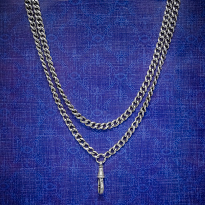 ANTIQUE VICTORIAN LONG GUARD CHAIN STERLING SILVER CIRCA 1880 COVER