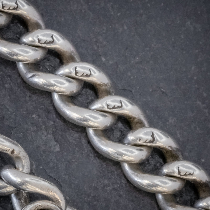 ANTIQUE VICTORIAN LONG GUARD CHAIN STERLING SILVER CIRCA 1880