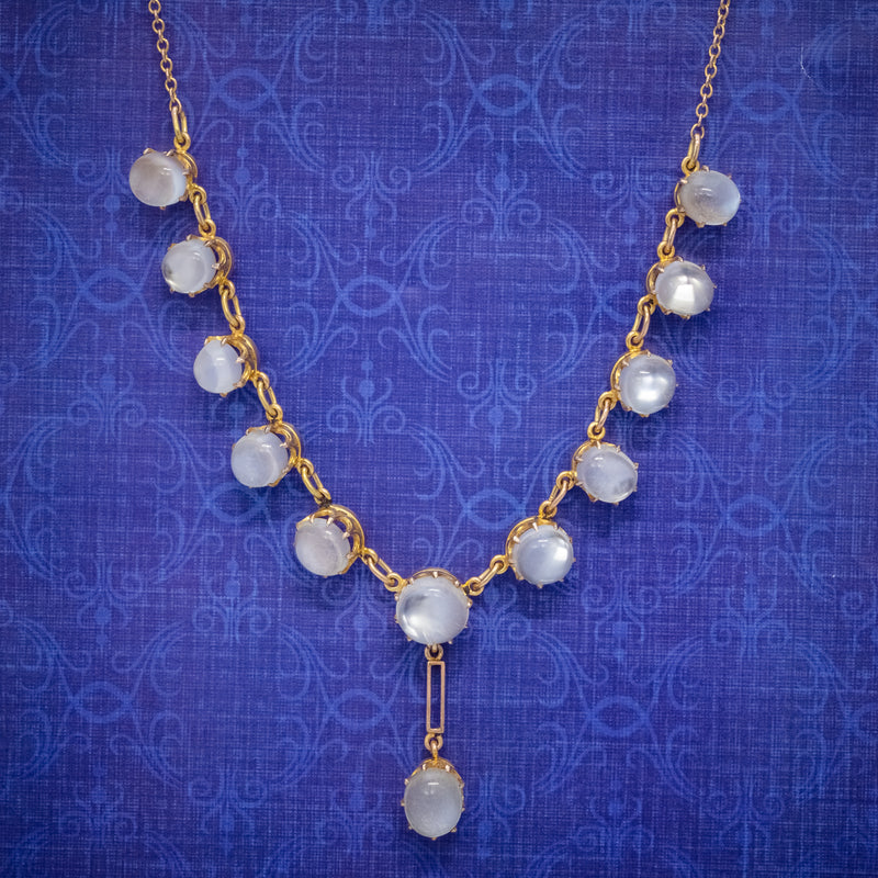 Antique Victorian Moonstone Necklace 9ct Gold Circa 1900 COVER