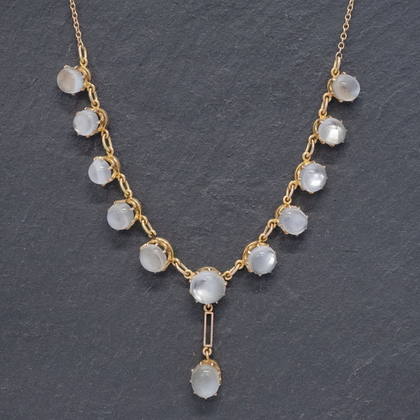 Antique Victorian Moonstone Necklace 9ct Gold Circa 1900 FRONT