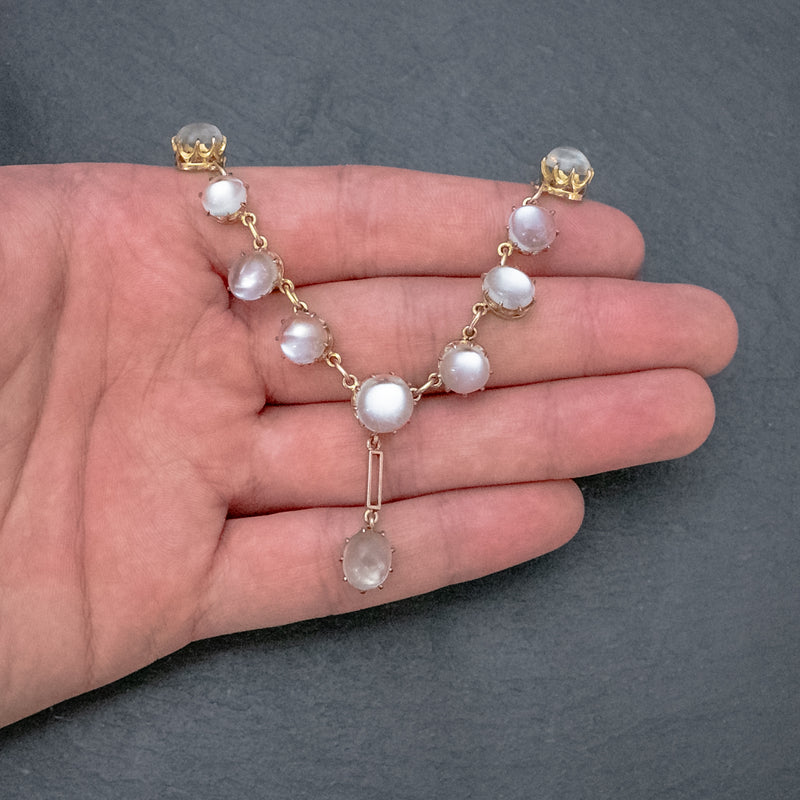 Antique Victorian Moonstone Necklace 9ct Gold Circa 1900 HAND