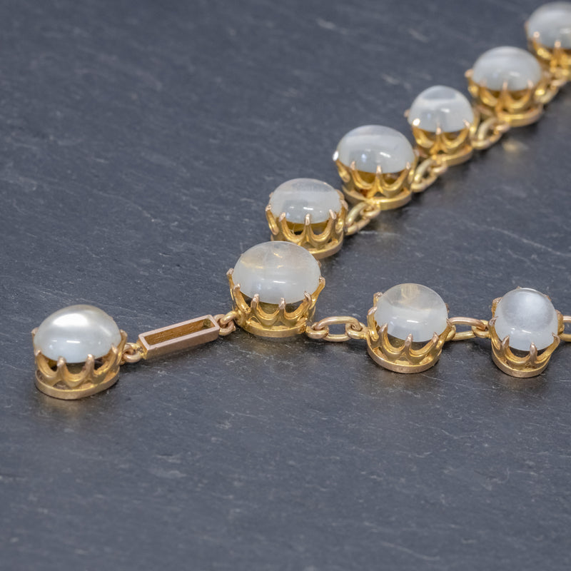 Antique Victorian Moonstone Necklace 9ct Gold Circa 1900 SIDE