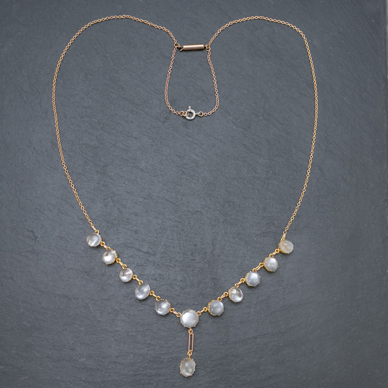 Antique Victorian Moonstone Necklace 9ct Gold Circa 1900 TOP