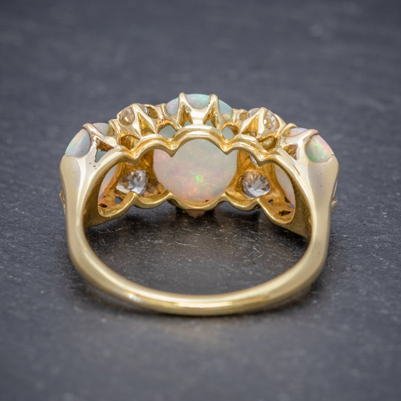 ANTIQUE VICTORIAN NATURAL 5CT OPAL TRILOGY RING 18CT GOLD CIRCA 1880 BACK