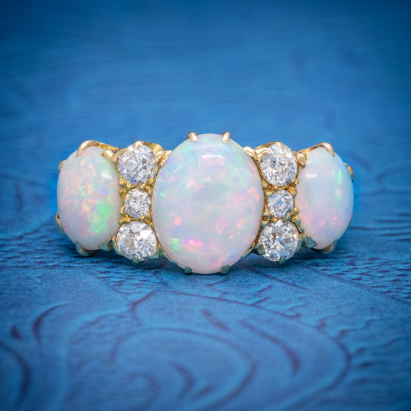 ANTIQUE VICTORIAN NATURAL 5CT OPAL TRILOGY RING 18CT GOLD CIRCA 1880 COVER
