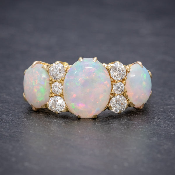 ANTIQUE VICTORIAN NATURAL 5CT OPAL TRILOGY RING 18CT GOLD CIRCA 1880 FRONT