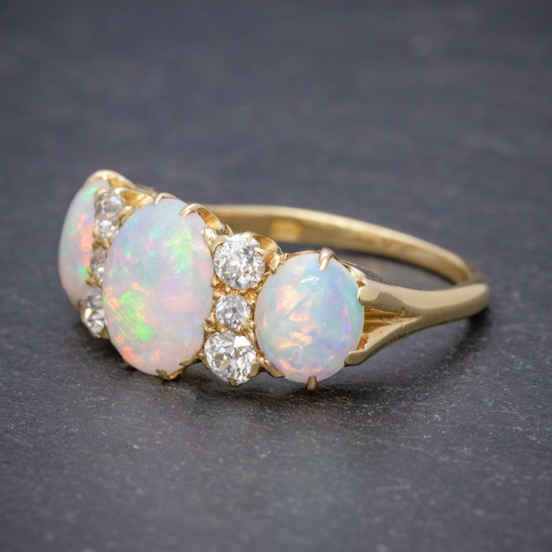 ANTIQUE VICTORIAN NATURAL 5CT OPAL TRILOGY RING 18CT GOLD CIRCA 1880 SIDE
