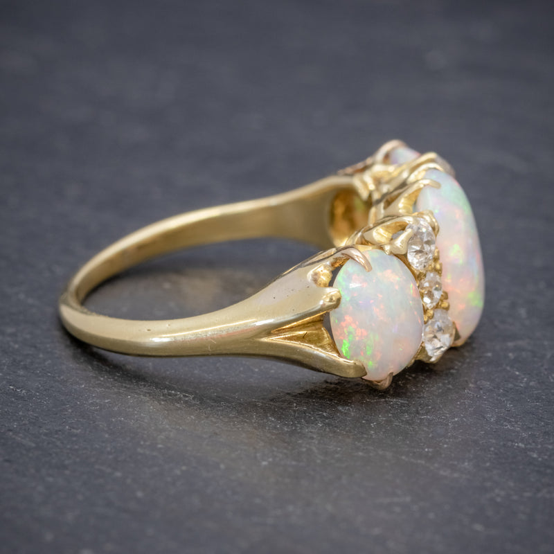 ANTIQUE VICTORIAN NATURAL 5CT OPAL TRILOGY RING 18CT GOLD CIRCA 1880 SIDE2