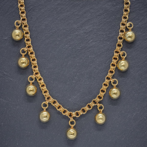 ANTIQUE VICTORIAN NECKLACE 18CT GOLD ON SILVER BALL COLLAR CIRCA 1900  FRONT