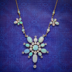ANTIQUE VICTORIAN OPAL DIAMOND NECKLACE 20CT OPAL 5CT DIAMOND 18CT GOLD CIRCA 1900 COVER