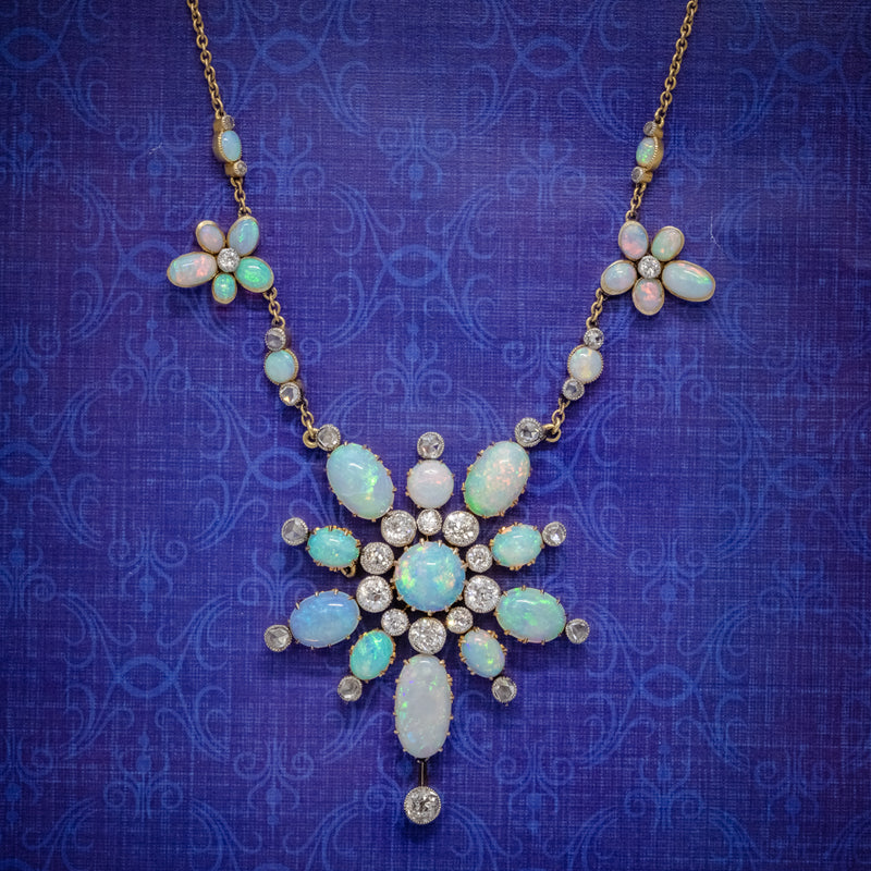 ANTIQUE VICTORIAN OPAL DIAMOND NECKLACE 20CT OPAL 5CT DIAMOND 18CT GOLD CIRCA 1900 COVER