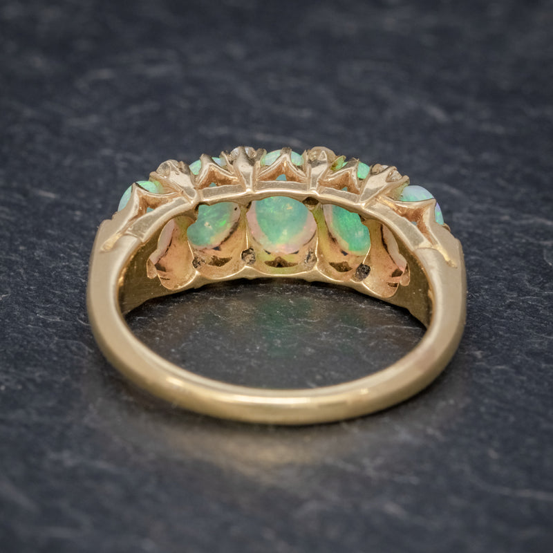 ANTIQUE VICTORIAN OPAL DIAMOND RING 18CT GOLD CIRCA 1880 BOXED  BACK