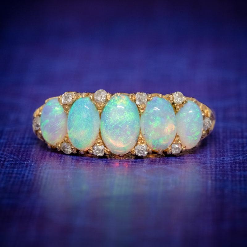 ANTIQUE VICTORIAN OPAL DIAMOND RING 18CT GOLD CIRCA 1880 BOXED  COVER