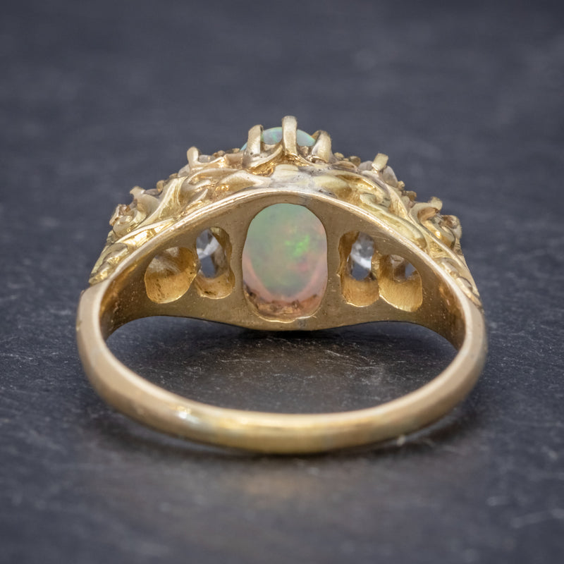 ANTIQUE VICTORIAN OPAL DIAMOND RING 18CT GOLD CIRCA 1880 BACK