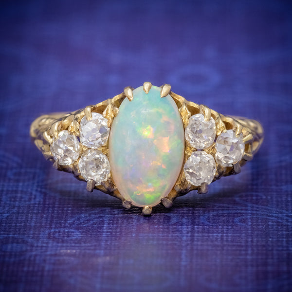 ANTIQUE VICTORIAN OPAL DIAMOND RING 18CT GOLD CIRCA 1880 COVER