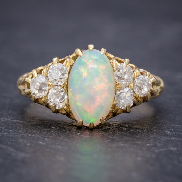 ANTIQUE VICTORIAN OPAL DIAMOND RING 18CT GOLD CIRCA 1880 FRONT