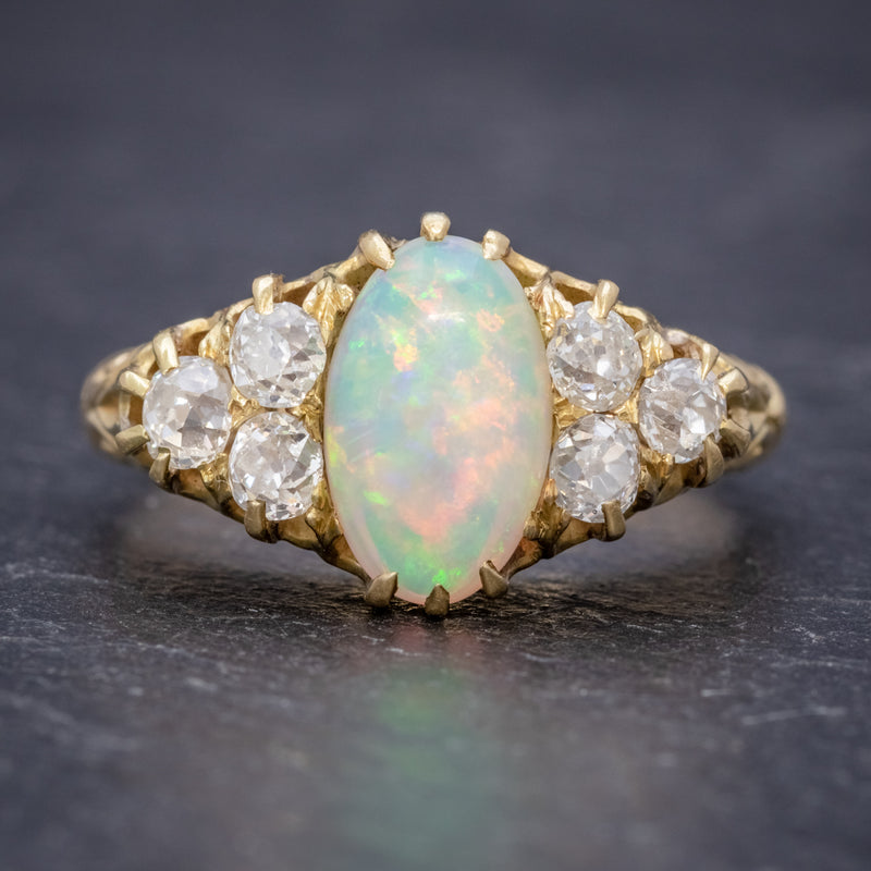 ANTIQUE VICTORIAN OPAL DIAMOND RING 18CT GOLD CIRCA 1880 FRONT
