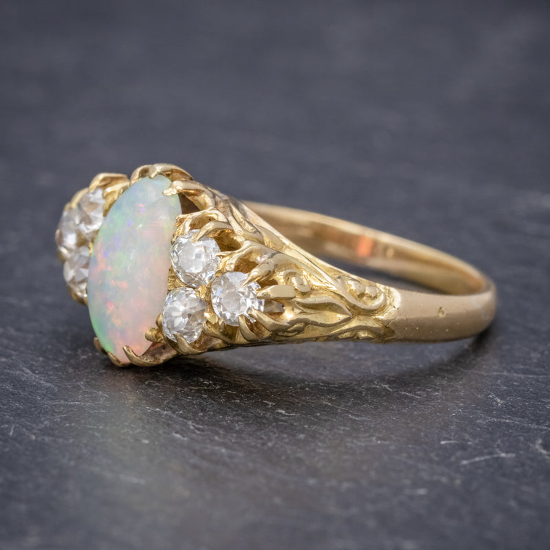 ANTIQUE VICTORIAN OPAL DIAMOND RING 18CT GOLD CIRCA 1880 SIDE