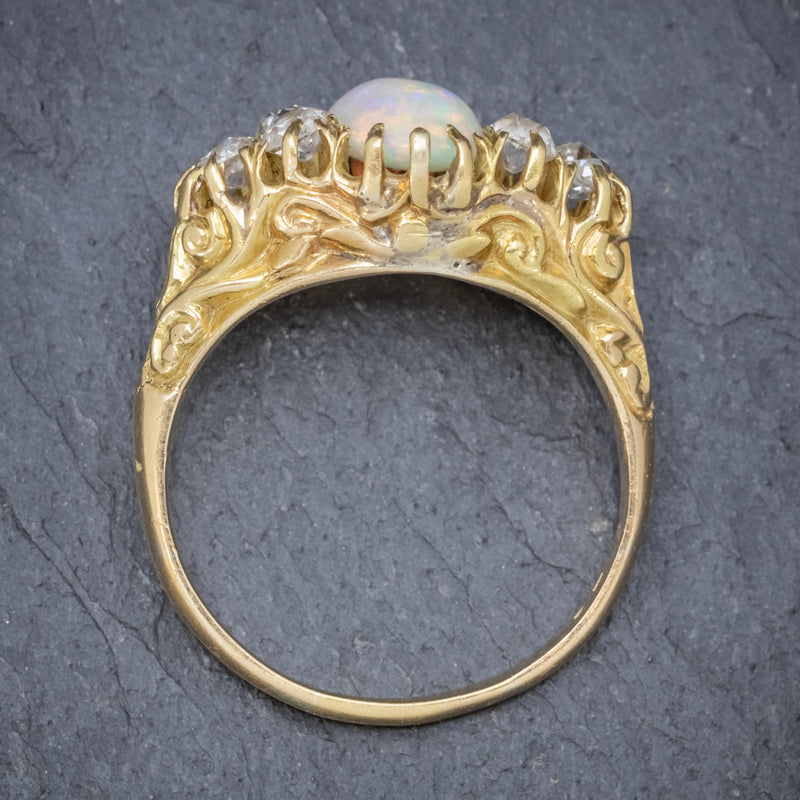 ANTIQUE VICTORIAN OPAL DIAMOND RING 18CT GOLD CIRCA 1880 STOOD