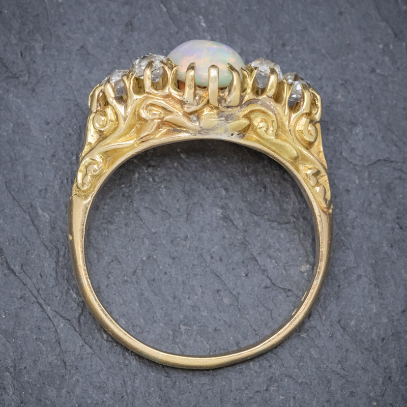 ANTIQUE VICTORIAN OPAL DIAMOND RING 18CT GOLD CIRCA 1880 STOOD