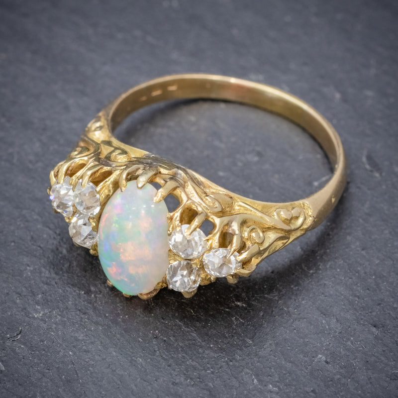 ANTIQUE VICTORIAN OPAL DIAMOND RING 18CT GOLD CIRCA 1880 TOP