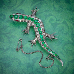 ANTIQUE VICTORIAN PASTE STONE LIZARD BROOCH SILVER CIRCA 1880 COVER