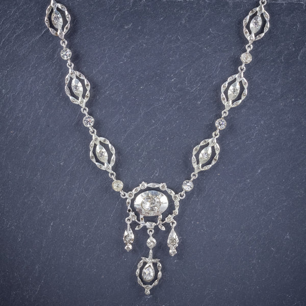Antique Victorian Paste Stone Silver Necklace Circa 1880 Boxed NECK