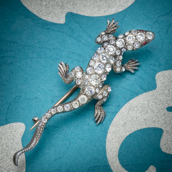 Antique Victorian Paste Stone Lizard Brooch Silver Circa 1900 COVER