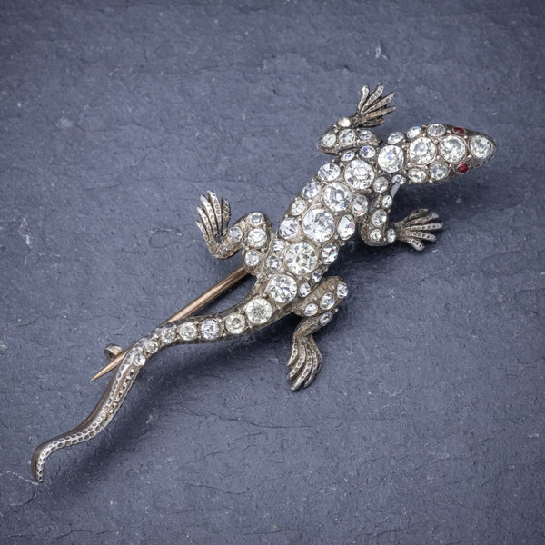 Antique Victorian Paste Stone Lizard Brooch Silver Circa 1900 FRONT