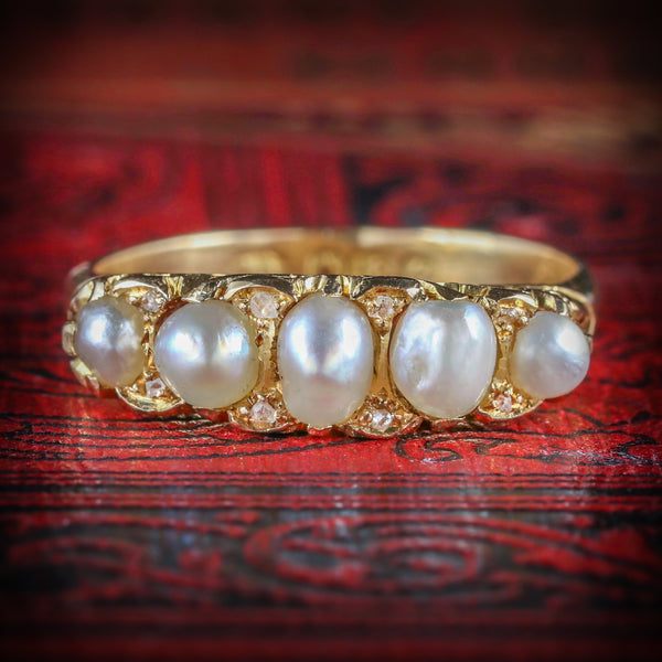 ANTIQUE VICTORIAN PEARL DIAMOND RING CIRCA 1870 18CT GOLD COVER