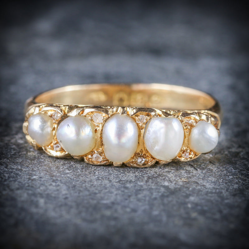 ANTIQUE VICTORIAN PEARL DIAMOND RING CIRCA 1870 18CT GOLD FRONT