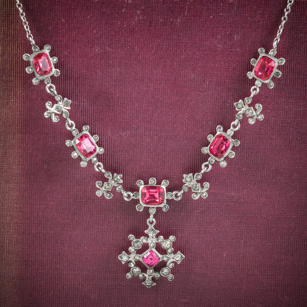 Antique Victorian Pink Paste Necklace Silver Circa 1900