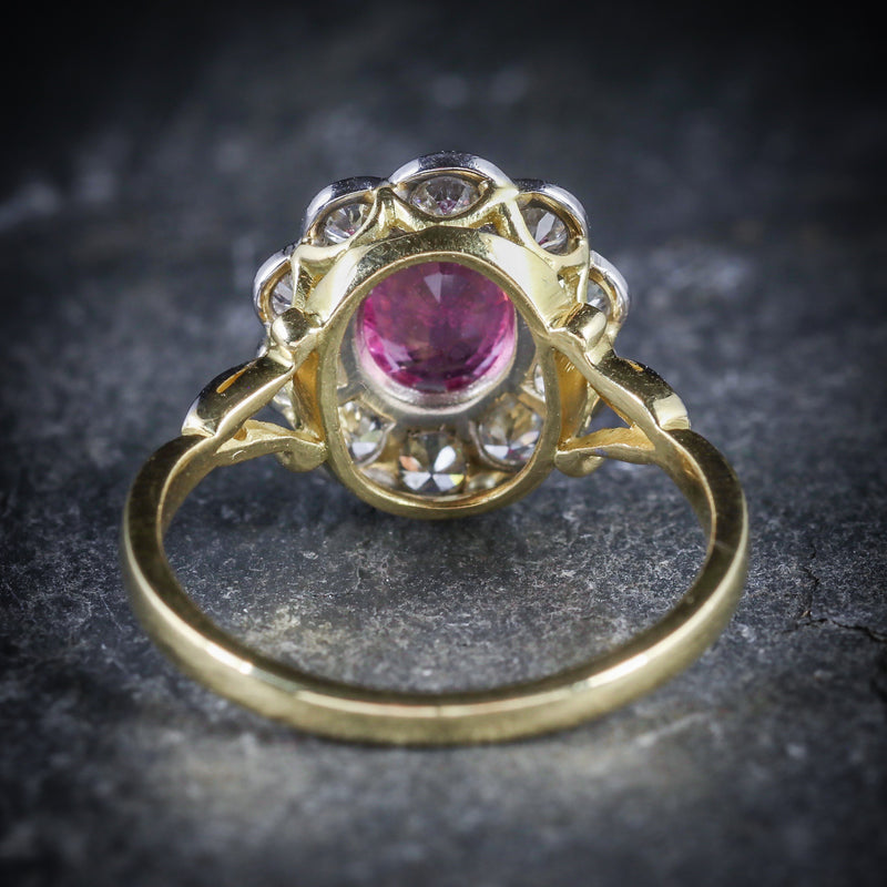 ANTIQUE VICTORIAN PINK SAPPHIRE DIAMOND RING 18CT GOLD BACK