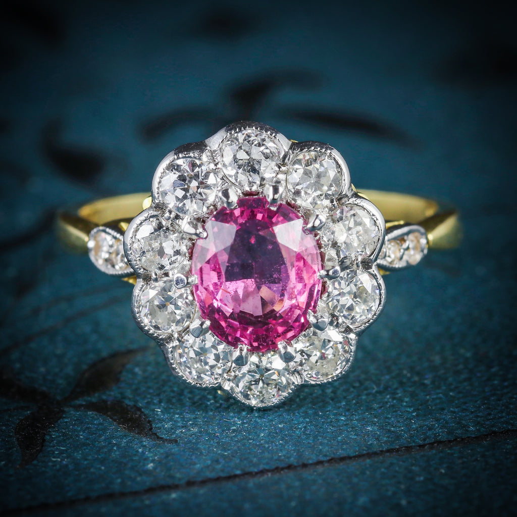Antique Victorian Pink Sapphire Diamond Ring 18ct Gold Circa 1900